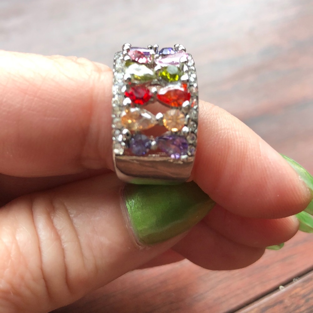 NWOT SS MULTI GEM RING, 7 - Picture 2 of 3